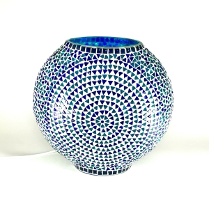 Lampada da tavolo in vetro mosaicata Blue Sauna h. 32 cm.