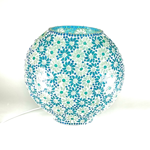 Lampada da tavolo in vetro mosaicata Light Blue Daisy h. 32 cm.