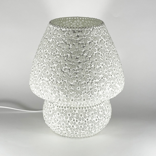 Lampada da tavolo in vetro mosaicata White Daisy h. 32 cm.