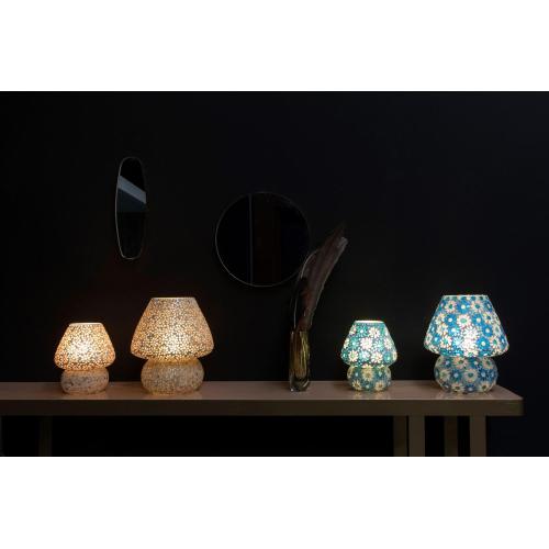 Lampada da tavolo in vetro mosaicata Light Blue Daisy h. 32 cm.