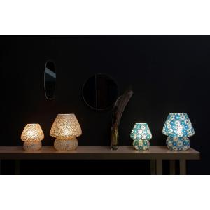 Lampada da tavolo in vetro mosaicata Light Blue Daisy h. 32 cm.