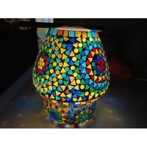 Lampada da tavolo in vetro mosaicata Wheel Mandala h. 17 cm.