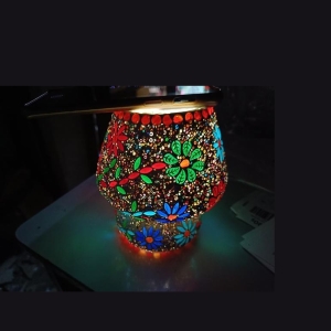 Lampada da tavolo in vetro mosaicata Floral Gray h. 17 cm.