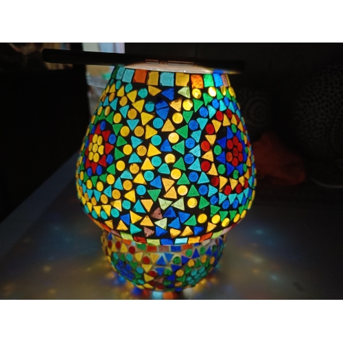 Lampada da tavolo in vetro mosaicata Wheel Mandala h. 23 cm.