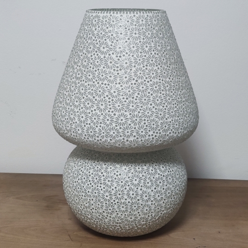 Lampada da tavolo in vetro mosaicata White Daisy h. 64 cm.