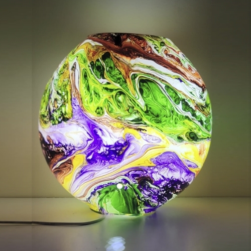 Lampada da tavolo in vetro dipinta Earth Bloom h. 32 cm.
