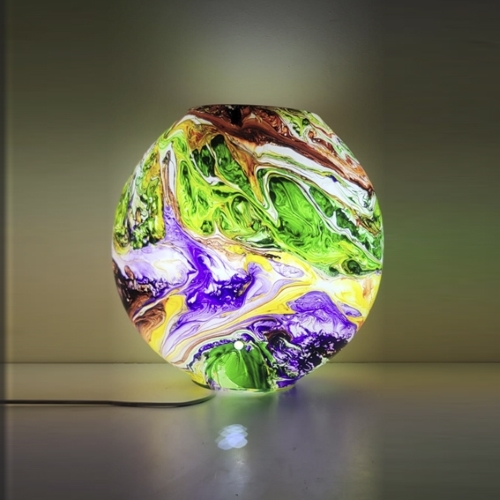 Lampada da tavolo in vetro dipinta Earth Bloom h. 23 cm.