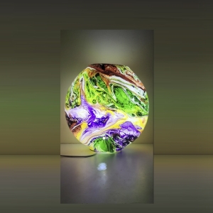 Lampada da tavolo in vetro dipinta Earth Bloom h. 17 cm.