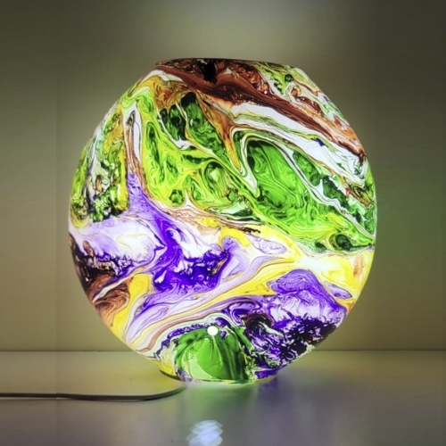 Lampada da tavolo in vetro dipinta Earth Bloom h. 32 cm.