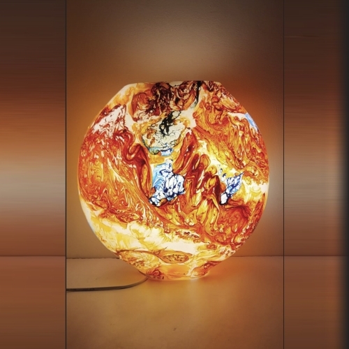 Lampada da tavolo in vetro dipinta Solar Flare h. 32 cm.