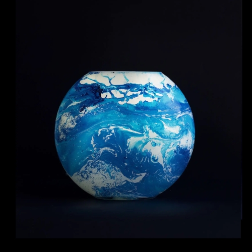 Lampada da tavolo in vetro dipinta Ocean h. 23 cm.