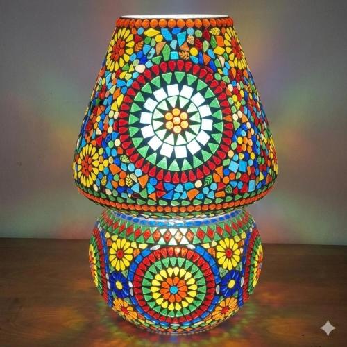 Lampada da tavolo in vetro mosaicata Rainbow h. 64 cm.