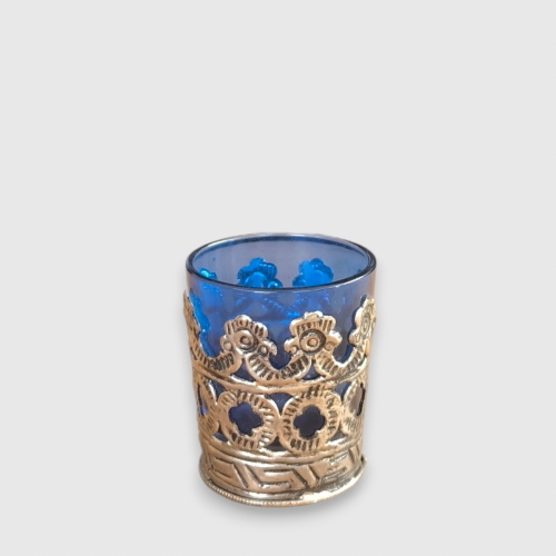 Blue small glass with finiture by hand