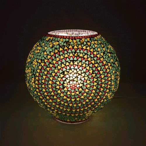 Lampada da tavolo in vetro mosaicata verde e gialla h. 32 cm.